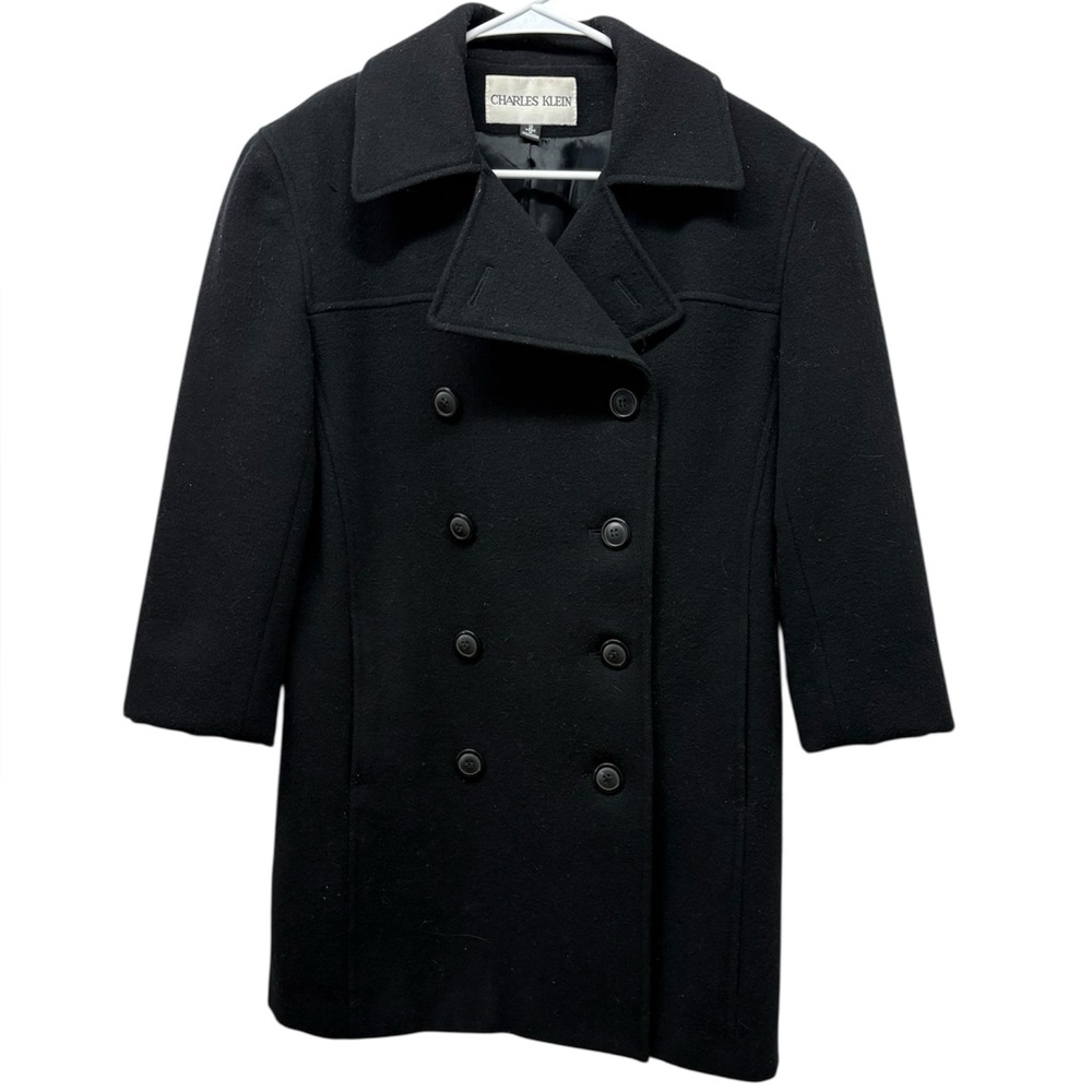 Charles Klein Women's Elegant Black Peacoat - Wool Blend